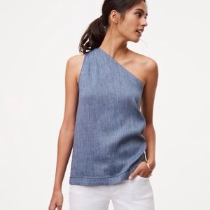 Ann Taylor Loft chambray one shoulder top